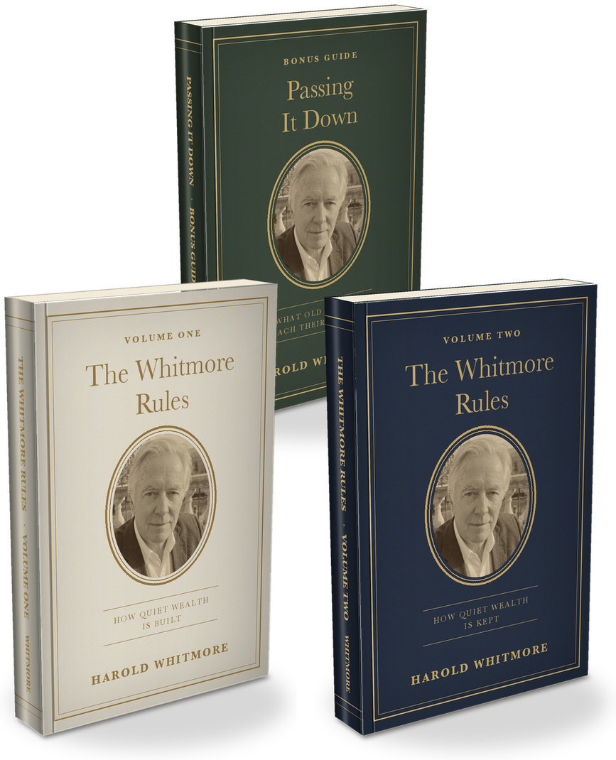 Both volumes of The Whitmore Rules beside the bonus guide, Passing It Down.